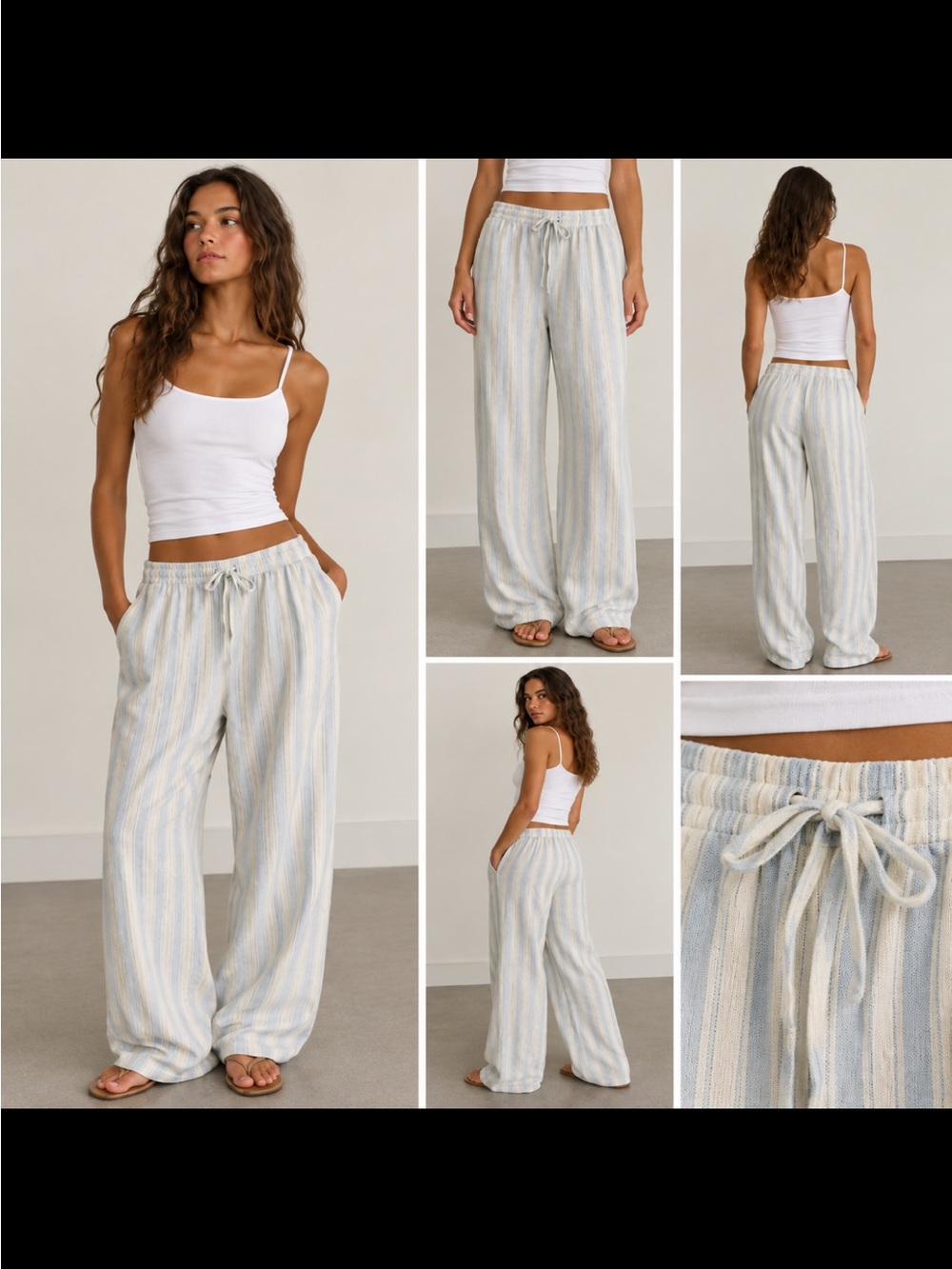Joah Brown - Relaxed Everyday Pants Natural White & Blue Stripe Gauze